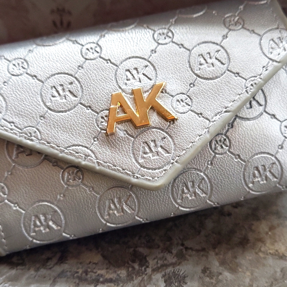 ANNE KLEIN Flap Card Case with Key Chain -Silver